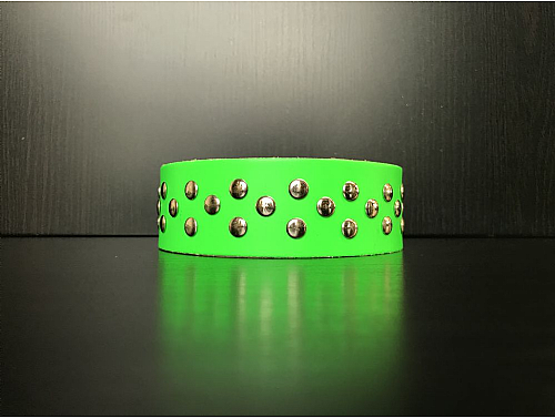 Fluorescent Green/Silver Studs - Leather Dog Collar - Size L